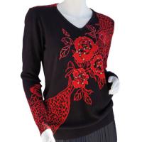 Cotton Feel Slinky Tops - Beaded Long Sleeve - SWLM 1295 Red