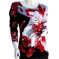 Cotton Feel Slinky Tops - Beaded Long Sleeve - SWLM 1027 Red
