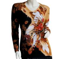 Cotton Feel Slinky Tops - Beaded Long Sleeve - SWLM 1637 White
