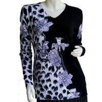 Cotton Feel Slinky Tops - Beaded Long Sleeve - SWLM 1636 Silver