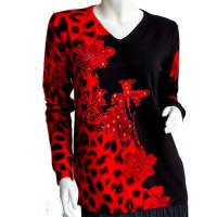 Cotton Feel Slinky Tops - Beaded Long Sleeve - SWLM 1636 Red