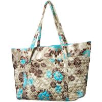 Quilted Bags - Large Tote - Turquoise-Brown Floral
