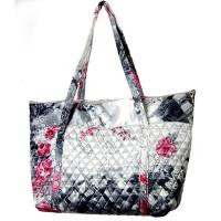 Quilted Bags - Large Tote - White-Black-Pink Floral