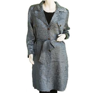 1362 - Satin Crushed Trench Coat w/ Belt Solid Charcoal - M-L