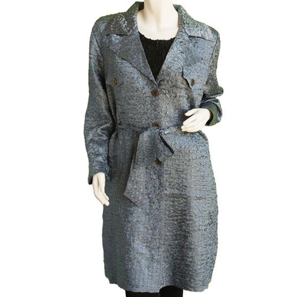 Wholesale 1362 - Satin Crushed Trench Coat w/ Belt Solid Charcoal - M-L