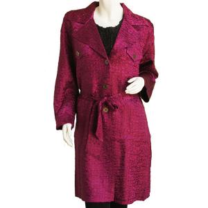 1362 - Satin Crushed Trench Coat w/ Belt Solid Wine - M-L