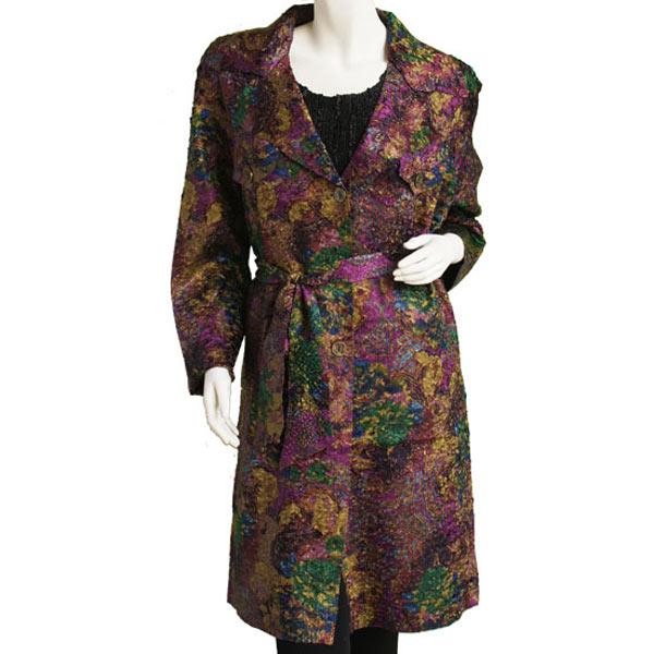 Wholesale 1362 - Satin Crushed Trench Coat w/ Belt Abstract Purple-Gold - S