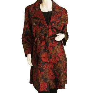 1362 - Satin Crushed Trench Coat w/ Belt Floral - Red-Black-Taupe -  S