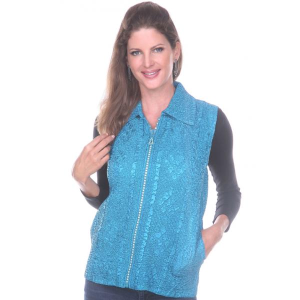 Wholesale 1159 - Sequined Abstract Petal Tops Turquoise <br>Diamond Zipper Vest - One Size Fits Most