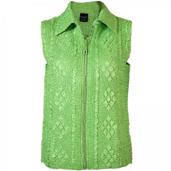 Wholesale 1159 - Sequined Abstract Petal Tops Green Apple <br>Diamond Zipper Vest - One Size Fits Most
