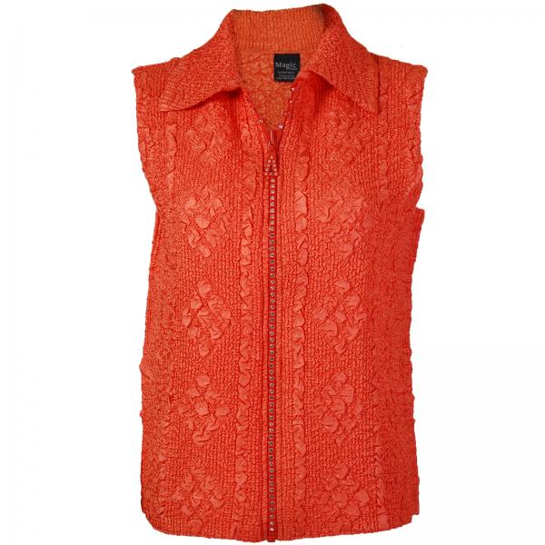 Wholesale 1367 - Diamond  Crystal Zipper Vests Orange<br>Diamond Zipper Vest - Plus Size Fits (XL-2X)
