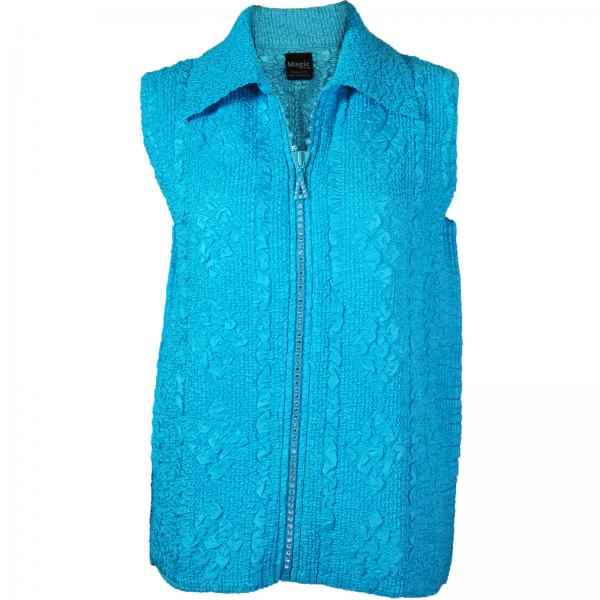 Wholesale 1159 - Sequined Abstract Petal Tops Aqua<br>Diamond Zipper Vest - One Size Fits Most