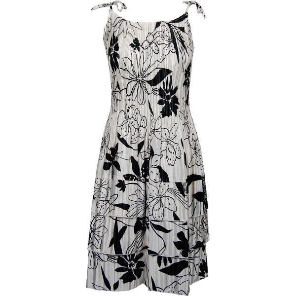 Wholesale 1554 - Satin Mini Pleat 3/4 Sleeve Dresses Floral - Black on White Satin Mini Pleat - Spaghetti Dress - 