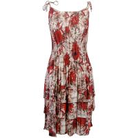 Satin Mini Pleats - Spaghetti Dress - Crimson-Taupe Floral
