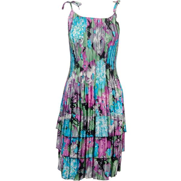Wholesale 1519 - Satin Mini Pleat 3/4  Sleeve Dress Collar Sky Blue-Coral Floral Satin Mini Pleat - Spaghetti Dress - 