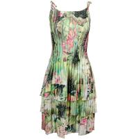 Satin Mini Pleats - Spaghetti Dress - Lime-Coral Floral