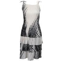 Satin Mini Pleats - Spaghetti Dress - Lines - Black on White