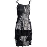Satin Mini Pleats - Spaghetti Dress - Lines - White on Black