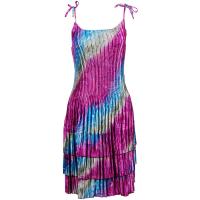 Satin Mini Pleats - Spaghetti Dress - Magenta-Silver Diagonal