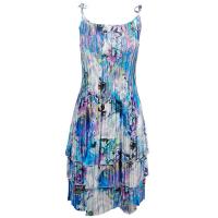 Satin Mini Pleats - Spaghetti Dress - Paint Splatter Aqua-Purple