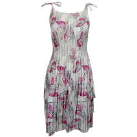 Satin Mini Pleats - Spaghetti Dress - Pink Butterflies on Ivory