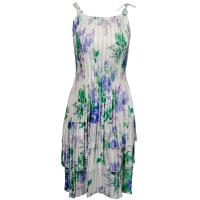 Satin Mini Pleats - Spaghetti Dress - Small Purple Floral on White