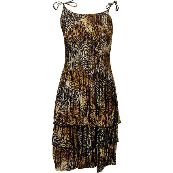 Wholesale 745 - Skirts - Satin Mini Pleat Tiered Swirl Leopard Satin Mini Pleat - Spaghetti Dress - 