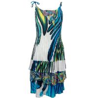 Satin Mini Pleats - Spaghetti Dress - Swirl Turquoise-White