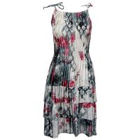 Satin Mini Pleats - Spaghetti Dress - White-Black-Pink Floral