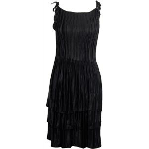 1370 - Satin Mini Pleats - Spaghetti Dress Solid Black Satin Mini Pleat - Spaghetti Dress - 