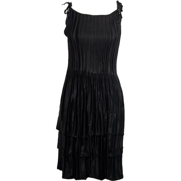 Wholesale 657 - Half Sleeve V-Neck Satin Mini Pleat Tops Solid Black Satin Mini Pleat - Spaghetti Dress - 