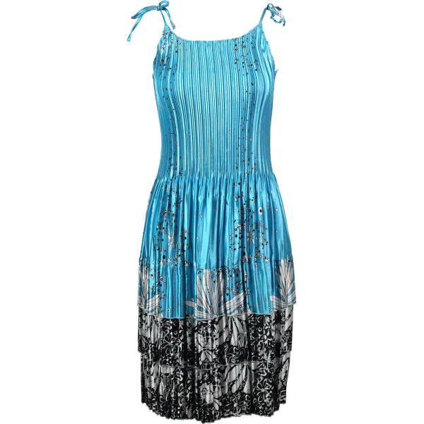 Wholesale 1519 - Satin Mini Pleat 3/4  Sleeve Dress Collar Flowers and Dots 2 Jade-White Satin Mini Pleat - Spaghetti Dress - 