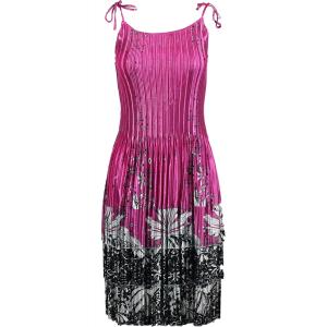 1370 - Satin Mini Pleats - Spaghetti Dress Flowers and Dots 2 Pink-White Satin Mini Pleat - Spaghetti Dress - 
