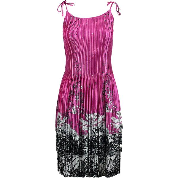 Wholesale 1554 - Satin Mini Pleat 3/4 Sleeve Dresses Flowers and Dots 2 Pink-White Satin Mini Pleat - Spaghetti Dress - 