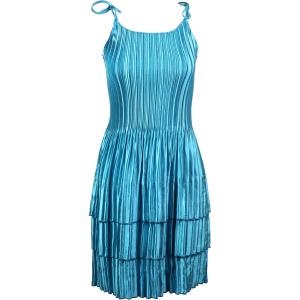 1370 - Satin Mini Pleats - Spaghetti Dress Solid Aqua Satin Mini Pleat - Spaghetti Dress - 