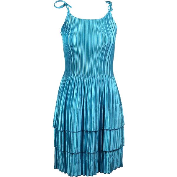 Wholesale 1554 - Satin Mini Pleat 3/4 Sleeve Dresses Solid Aqua Satin Mini Pleat - Spaghetti Dress - 