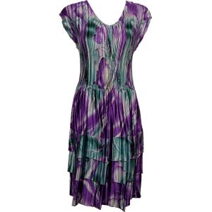 1317 - Satin Mini Pleats Cap Sleeve Dresses Tulips Charcoal-Purple MB - One Size Fits Most