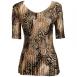 Satin Mini Pleats Half Sleeve V-Neck - Swirl Animal