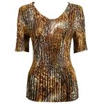 Satin Mini Pleats Half Sleeve V-Neck - Swirl Leopard