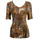 Satin Mini Pleats Half Sleeve V-Neck - Swirl Leopard