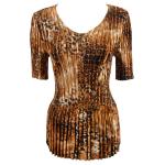 Satin Mini Pleats Half Sleeve V-Neck - Golden Leopard