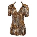 Satin Mini Pleats Half Sleeve with Collar - Swirl Leopard