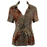 Satin Mini Pleats Half Sleeve with Collar - Patchwork Animal