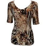 Satin Mini Pleats Half Sleeve V-Neck - Bronze Leopard