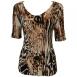 Satin Mini Pleats Half Sleeve V-Neck - Bronze Leopard