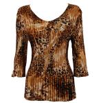 Satin Mini Pleats Three Quarter V-Neck - Golden Leopard