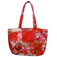 Quilted Bags - Small Tote - Raspberry Floral on Red