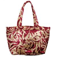 Quilted Bags - Small Tote - Burgundy-Champagne Print