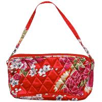 Quilted Bags - Wristlet - Raspberry Floral on Red