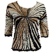 Satin Origami Petal Shirts - Three Quarter Sleeve - Rays Black-Brown-White